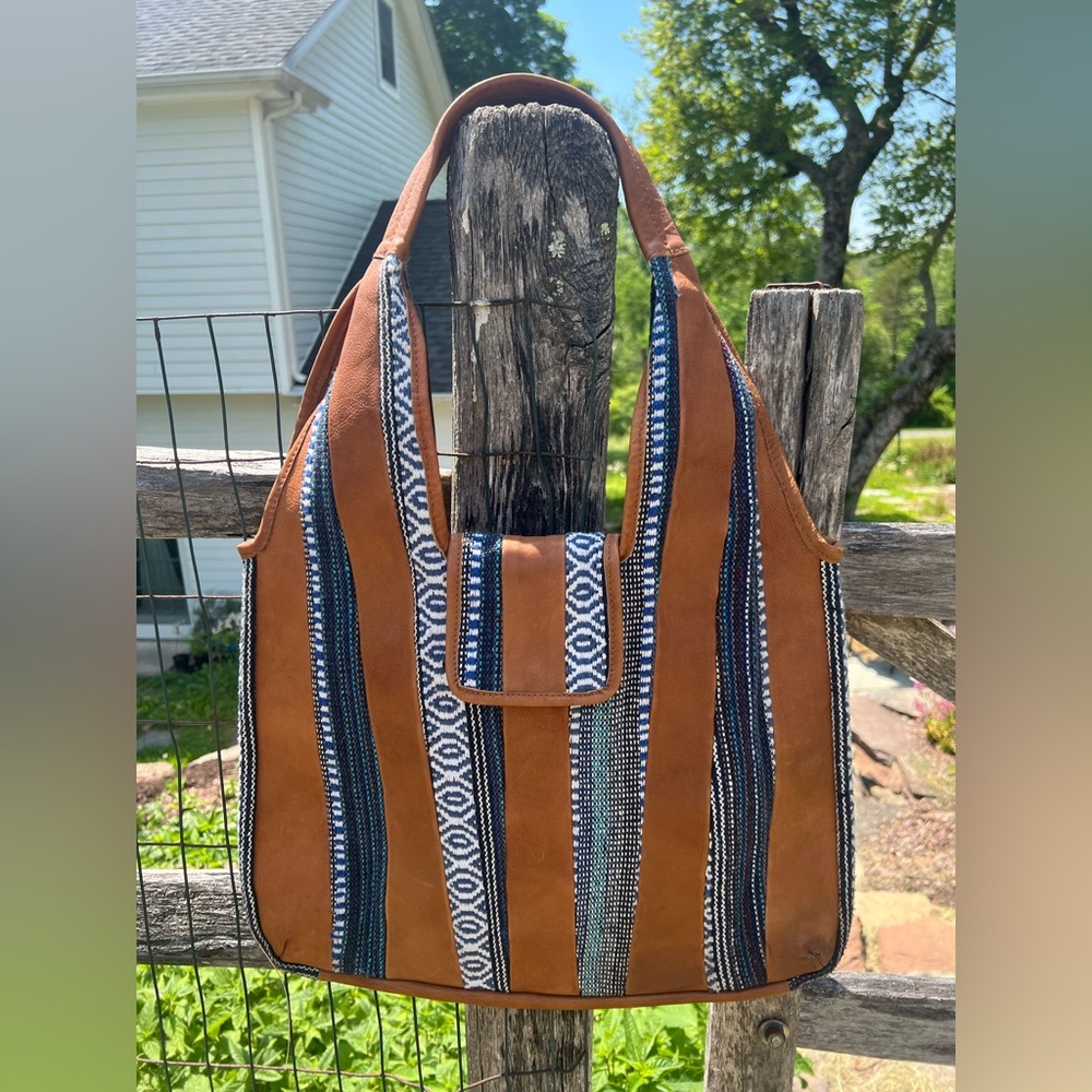 Free People Brown Parma Patched Leather Shoulder Tote